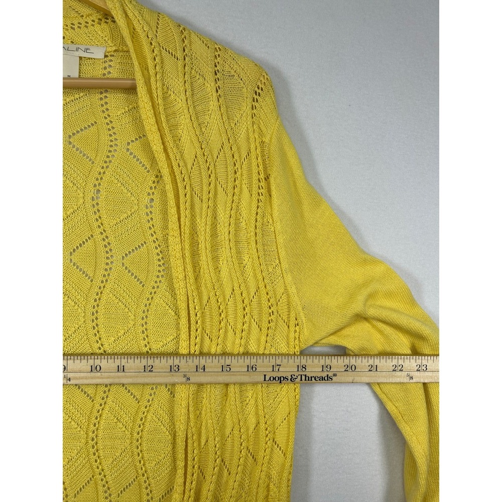 Boho Coastal Emaline Womens Medium Yellow Pointelle Open Front Draped Cardigan - Picture 7 of 8